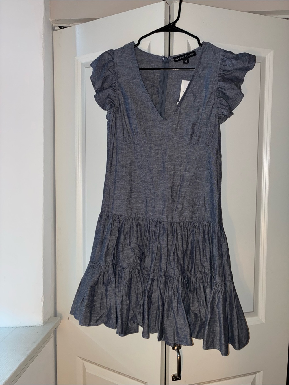 Chambray Ruffle Sleeve Dress